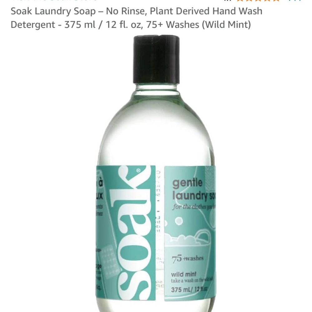 NWT - Soak Laundry Soap – No Rinse, Plant Derived Hand Wash Detergent - 375 ml